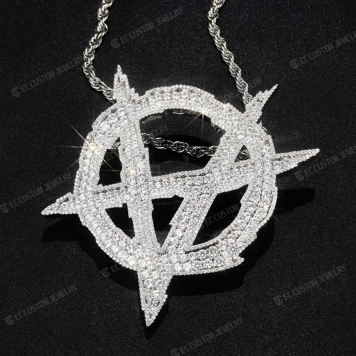 Iced Out Upside Down Anarchy Sign Pendant Invert A Pendant Sterling Silver Jewelry 1