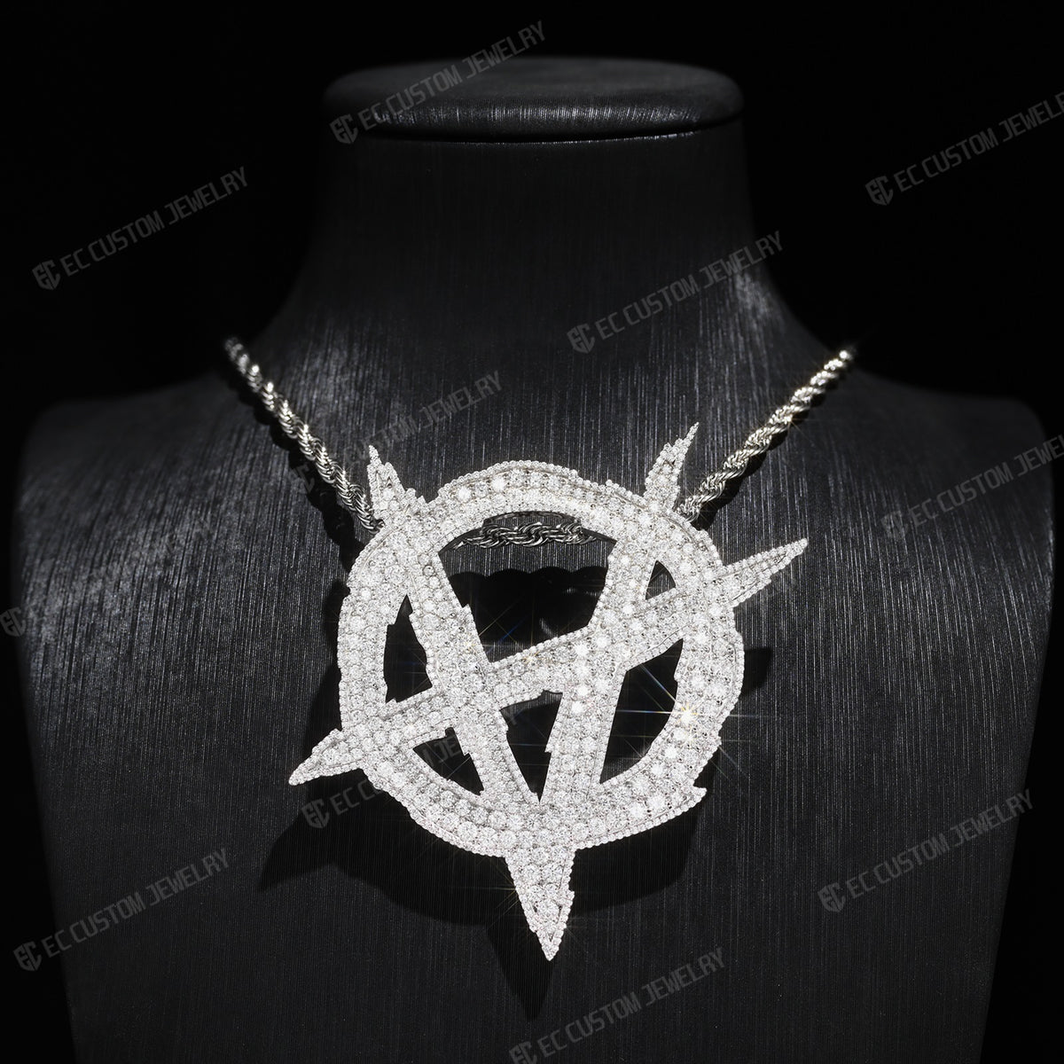 Iced Out Upside Down Anarchy Sign Pendant Invert A Pendant Sterling Silver Jewelry 3