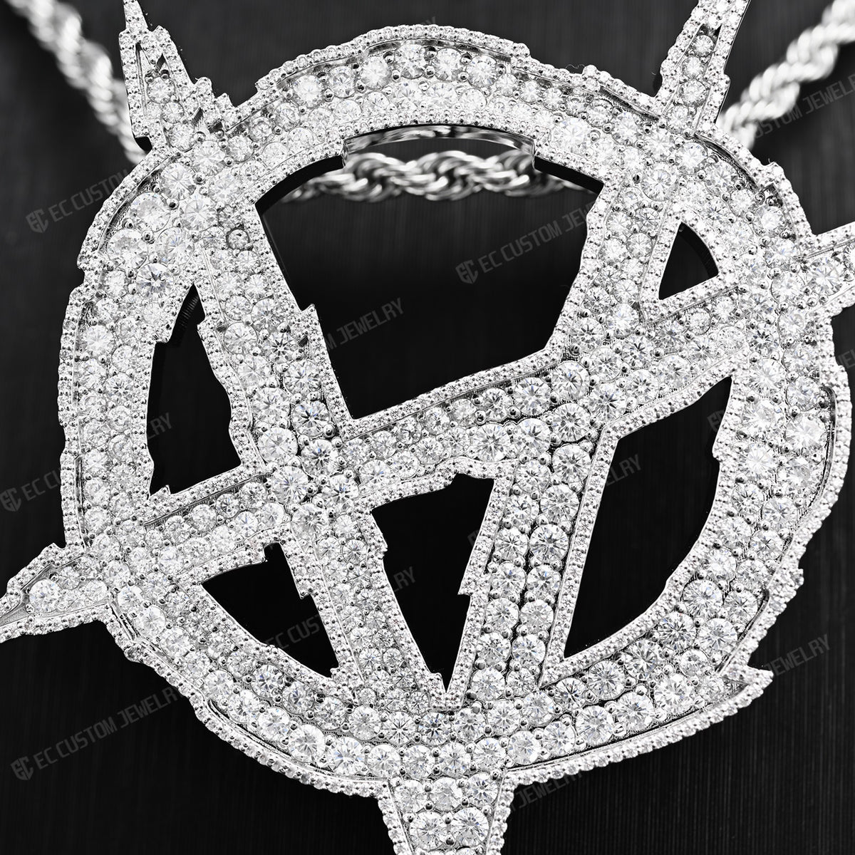 Iced Out Upside Down Anarchy Sign Pendant Invert A Pendant Sterling Silver Jewelry 4