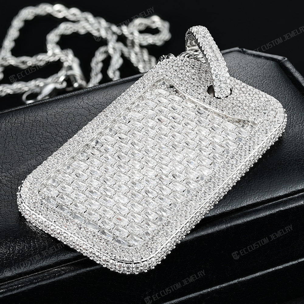 DOGTAG PENDANT ICED OUT JEWELRY VVS DIAMOND HIP HOP
