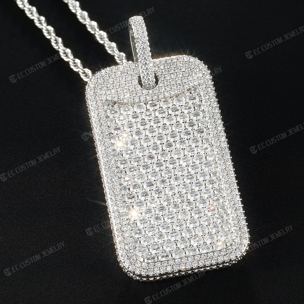 DOGTAG PENDANT ICED OUT JEWELRY VVS DIAMOND HIP HOP