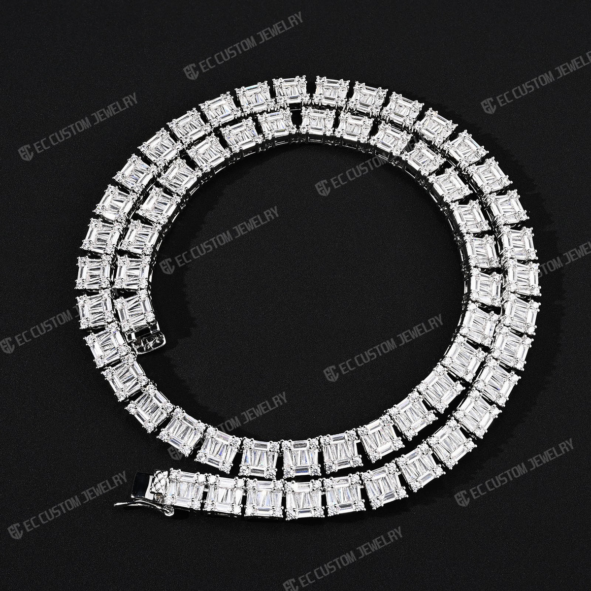 Tennis Baguette Diamond Chain VVS Iced Out Moissanite 14k 18k White Gold 