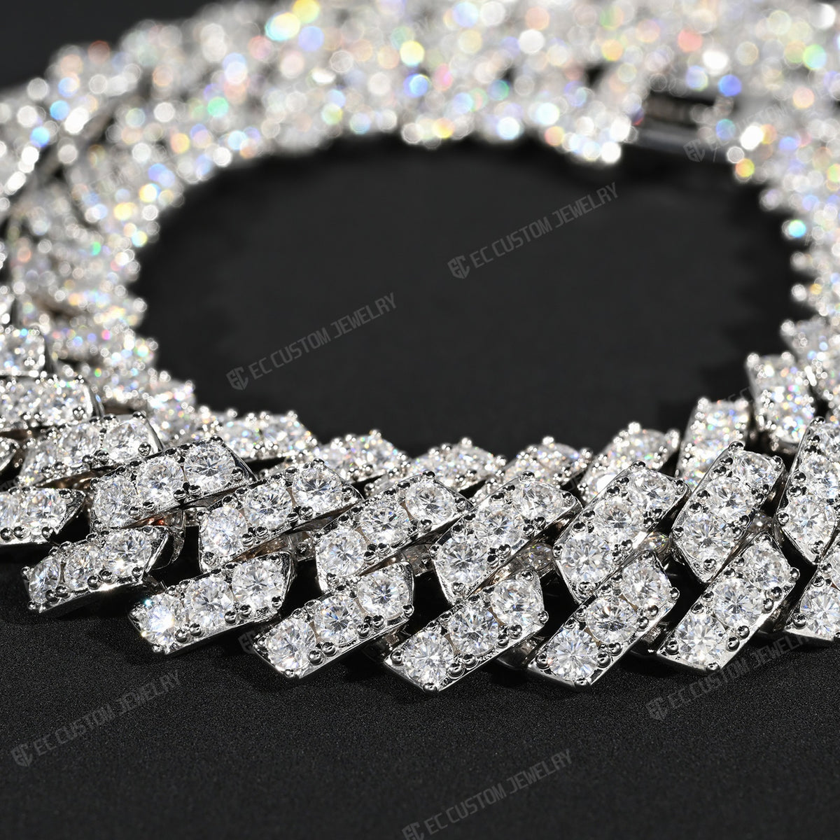 Trapezoidal Cuban Diamond Moissanite Iced Out Cuban Chain Sharp Link 925 Sterling Silver