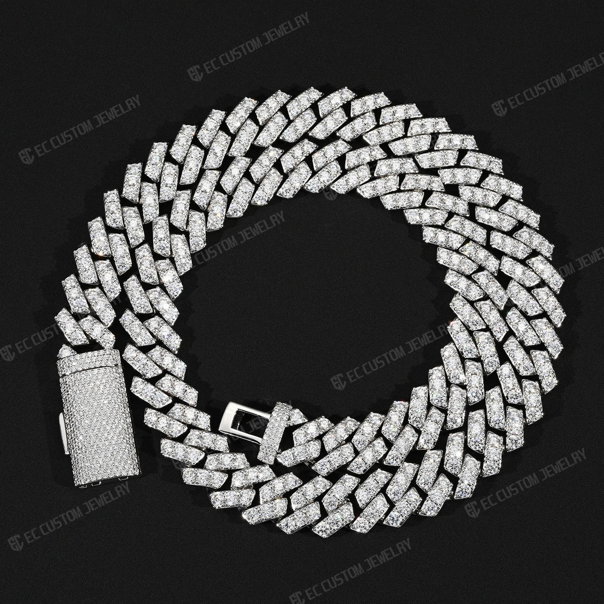 Trapezoidal Cuban Diamond Moissanite Iced Out Cuban Chain Sharp Link 925 Sterling Silver