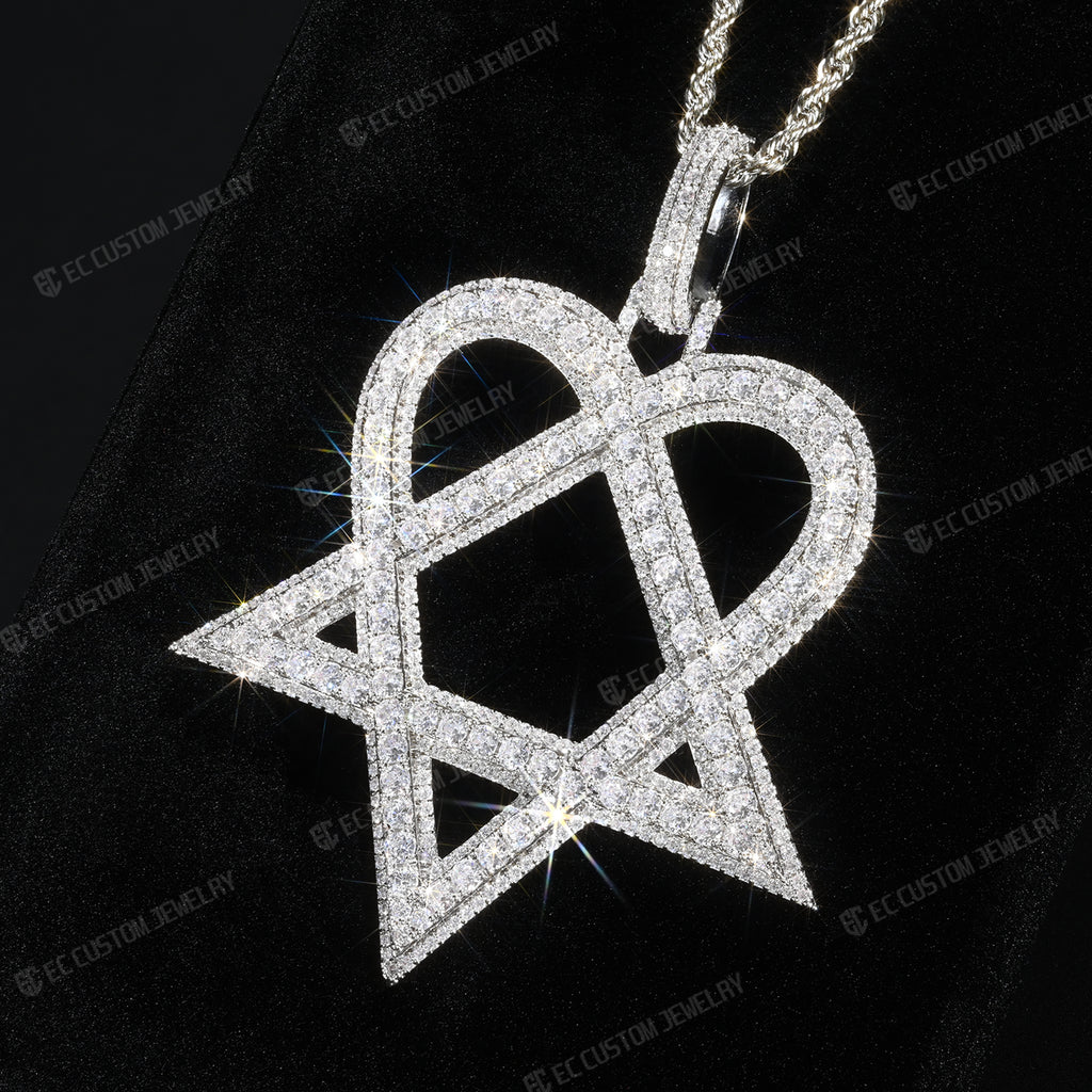 Ultimate Round Heart Pentagram Moissanite Pendant Hip Hop 7