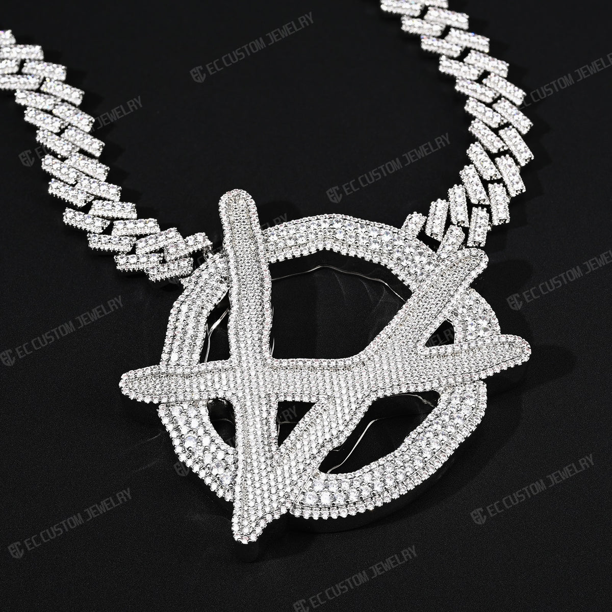 Upside Down Anarchy Logo Chain iced out anarchy necklace hip hop bling jewelry 1
