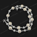 Utopia Fully Iced Out White Pearl Beaded Necklace Chain White Gold Link For Men Hip Hop Jewelry